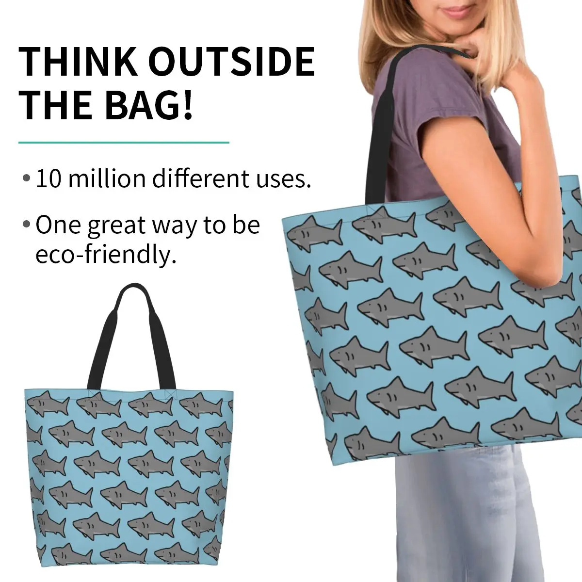 Shark Shopping Tote Bag Canvas Large Capacity Shoulder Bags Shopper Grocery Handbag for Women