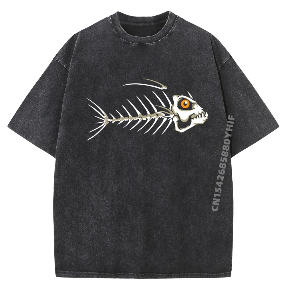 

Fish Skeleton Bones Mens Shirts Graphic Tee Mens Printed Camisas De Hombre Aesthetic Breathable Washed Shirt
