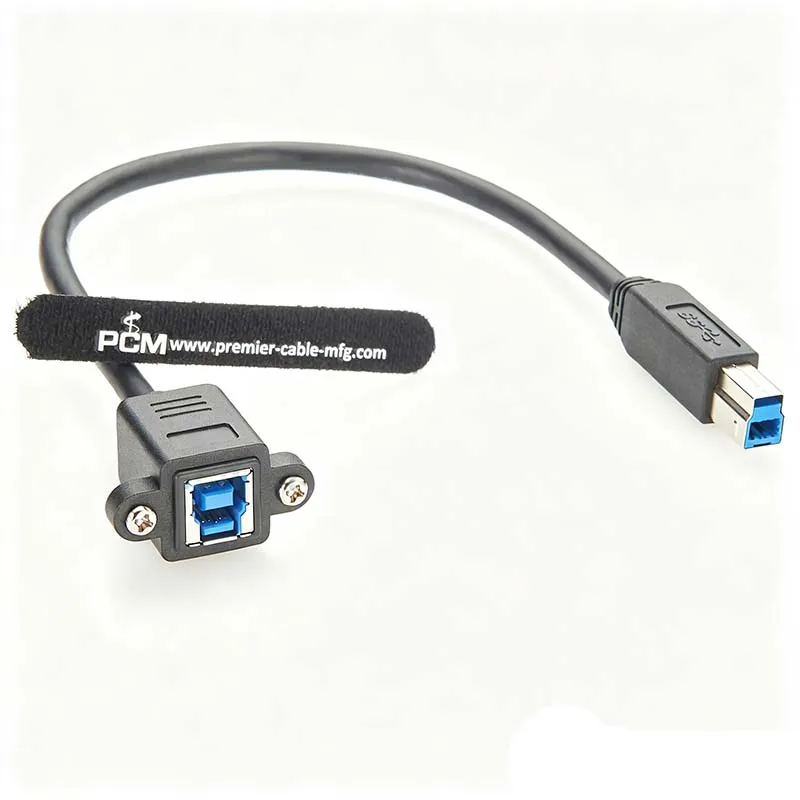 USB 3.0 Type B Male to Female Panel-Mount Extension Cable with Screw Mounting, 5 Gbps Data Transfer