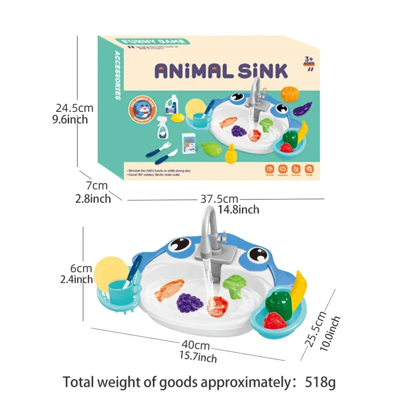 Spielen Sie Küchenspüle-Spielzeug, elektrische Spülmaschine, Spielspielzeug mit fließendem Wasser, Spielen von Essen und Küchenutensilien, Geschenke für Jungen und Mädchen
