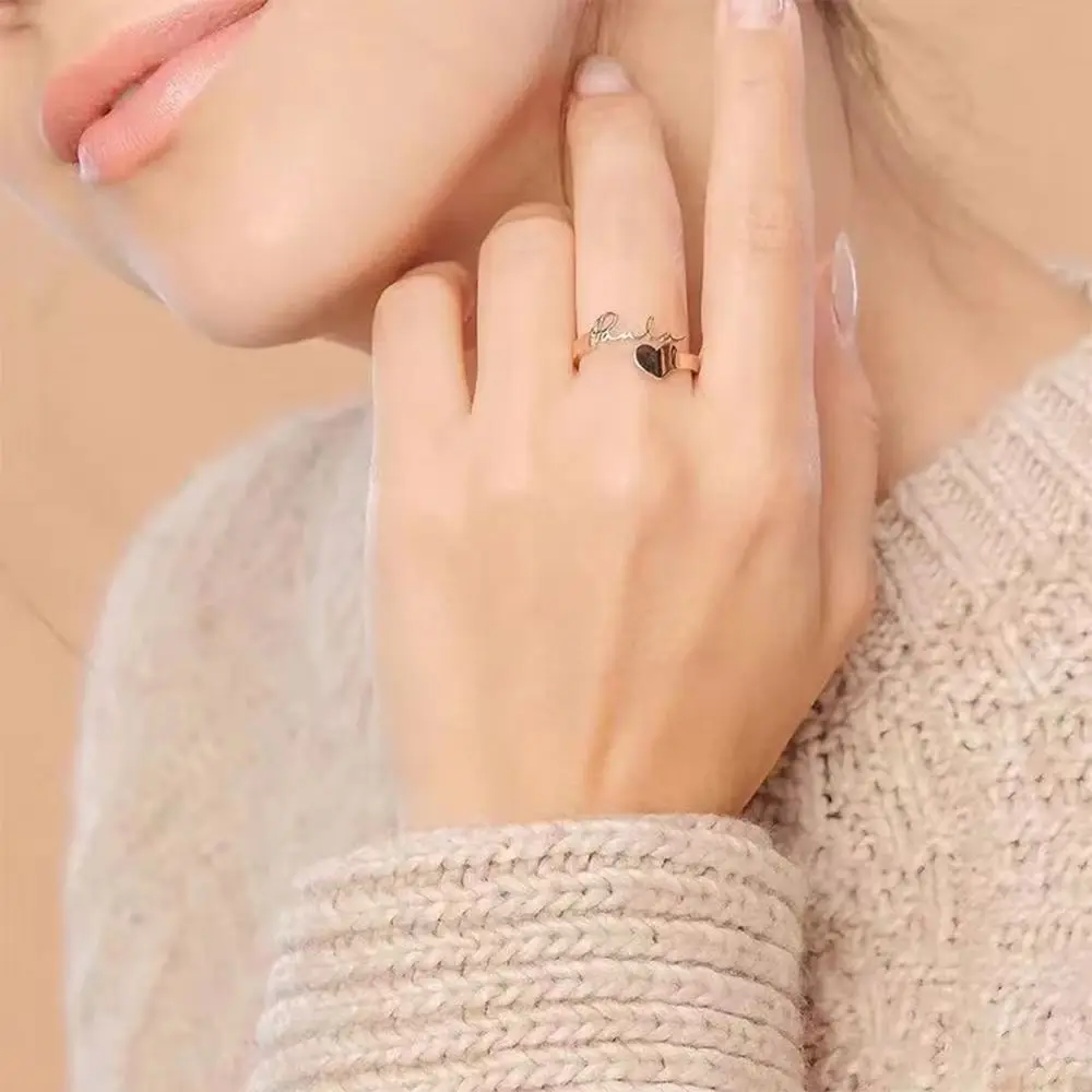 Custom Name Ring Adjustable Size Stainless Steel Wedding Jewelry Stackable Engraved Letter Ring for Women Men Accessory Gift