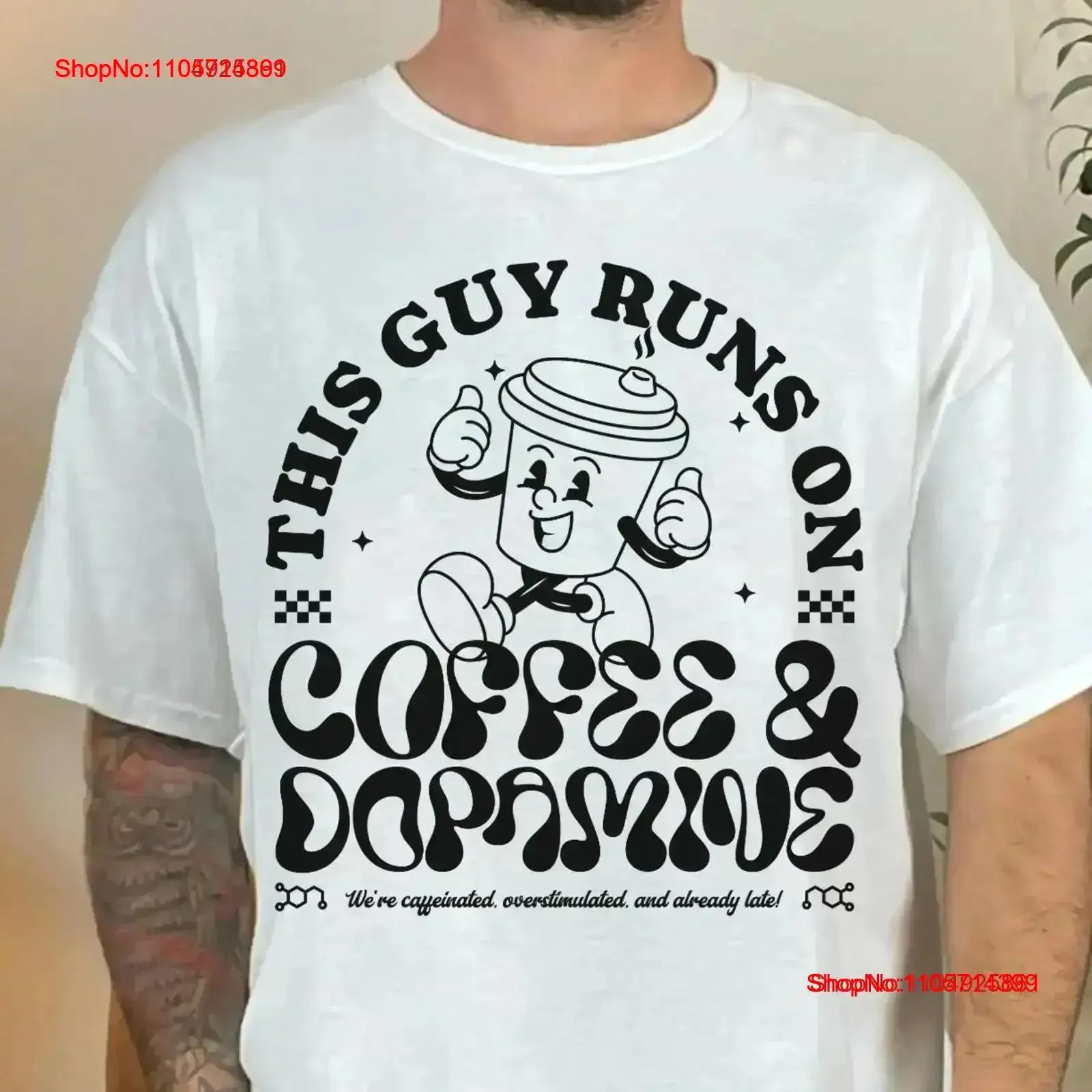 Funny ADHD Coffee Lovers Mens T Shirt This Guy Runs on and Dopamine Vintage Style Mental Health Washed Stretched Soft vintage