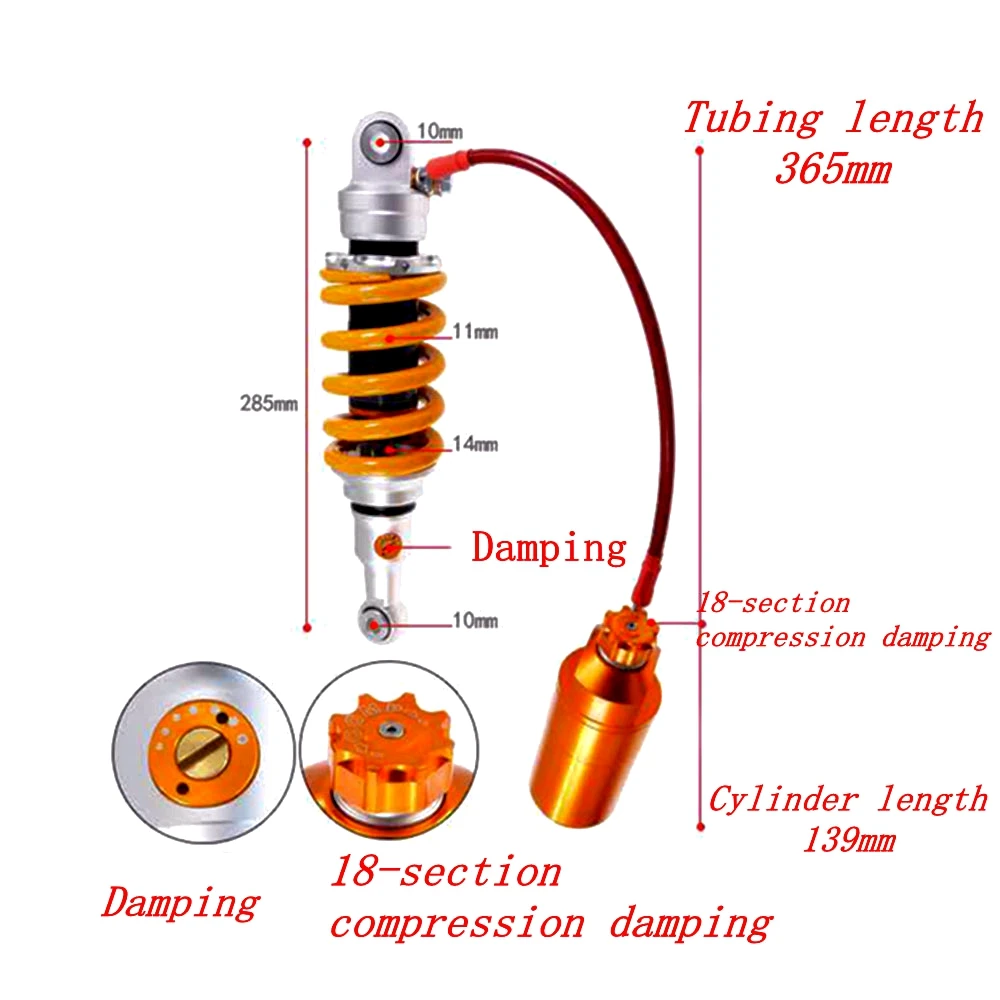 285mm Motorcycle Air Rear Shock Absorber Dual Damping Adjustable For Honda MSX CB190R  R3 TNT125 135 CF250SR RC390 GSX250R G310R