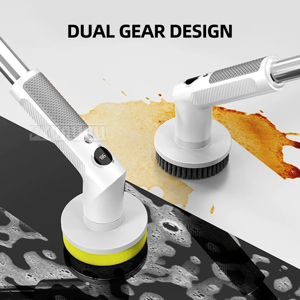 Многофункциональная беспроводная вращающаяся щетка для чистки с регулировкой скорости, бытовая масштабируемая электрическая щетка для чистки