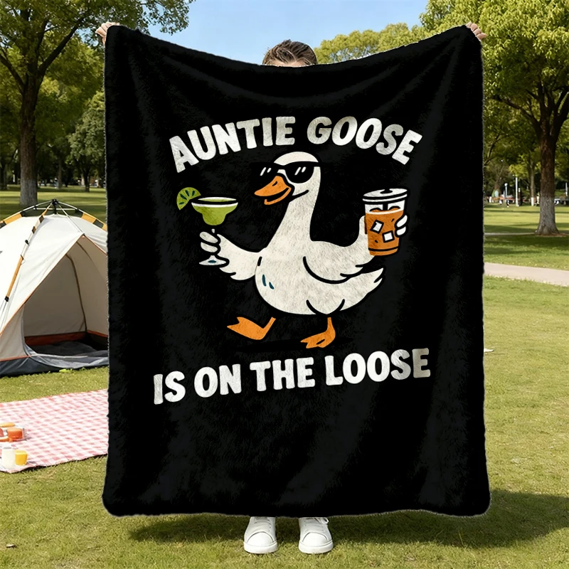 Auntie Goose Is on The Loose Flannel Blanket, Funny Silly Goose Flannel Throw, Cool Aunt Gift, Chaos Auntie Cozy Blanket