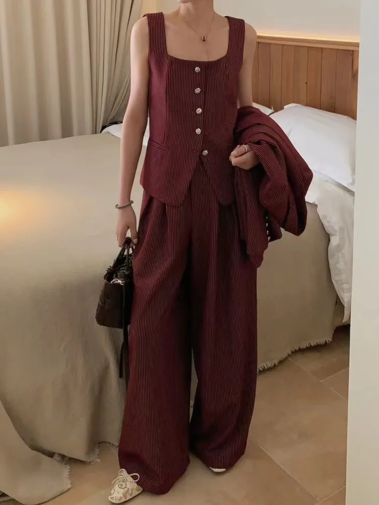 KWTX Conjunto de 3 piezas para mujer con chaleco, chaqueta con cinturón y cuello redondo, ligera, holgada, informal, cómoda, elegante, otoño 2025