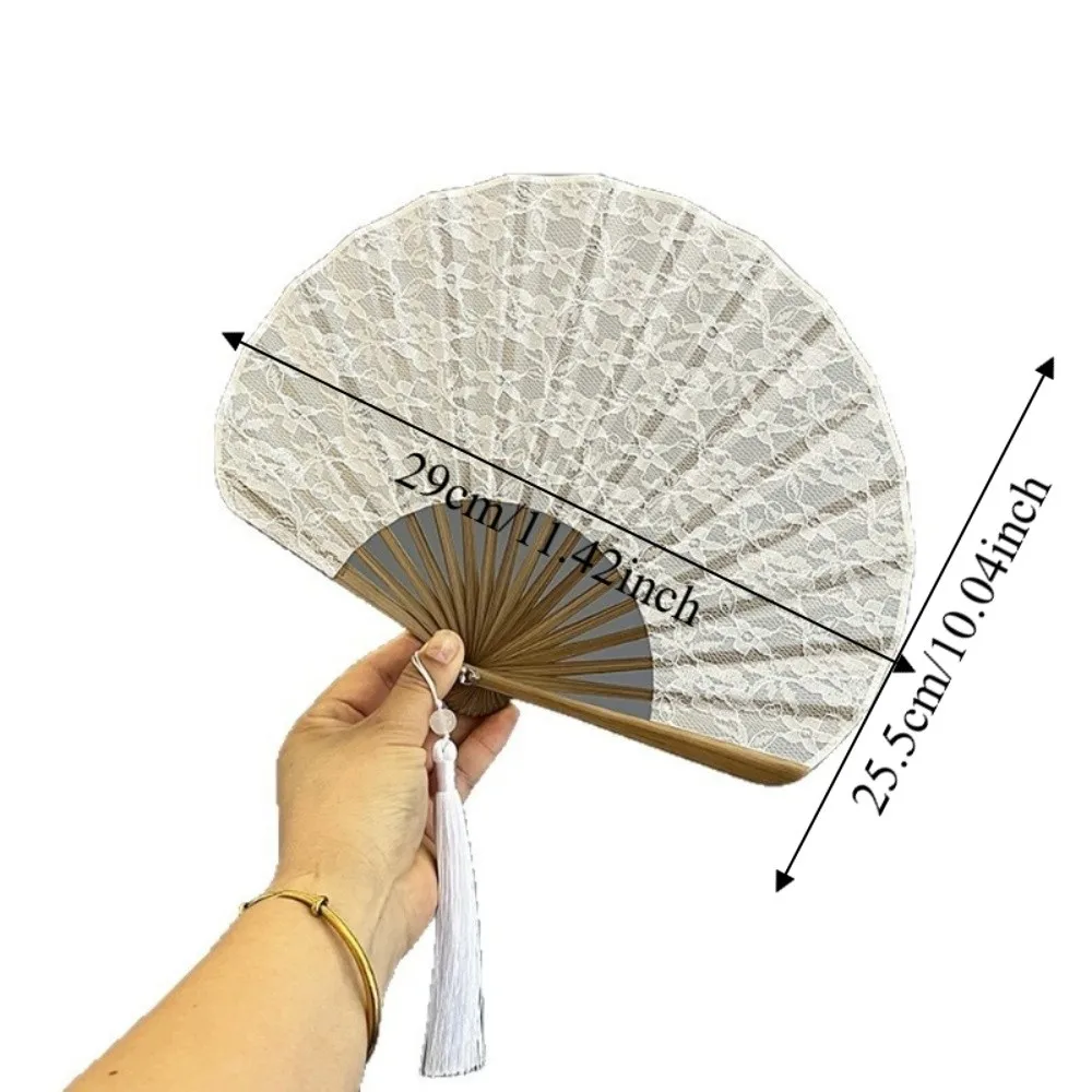 Creative Vintage Folding Hand Fan Handmade White Lace Shell Fan with Tassels Delicate Handheld Fan Gift Giving