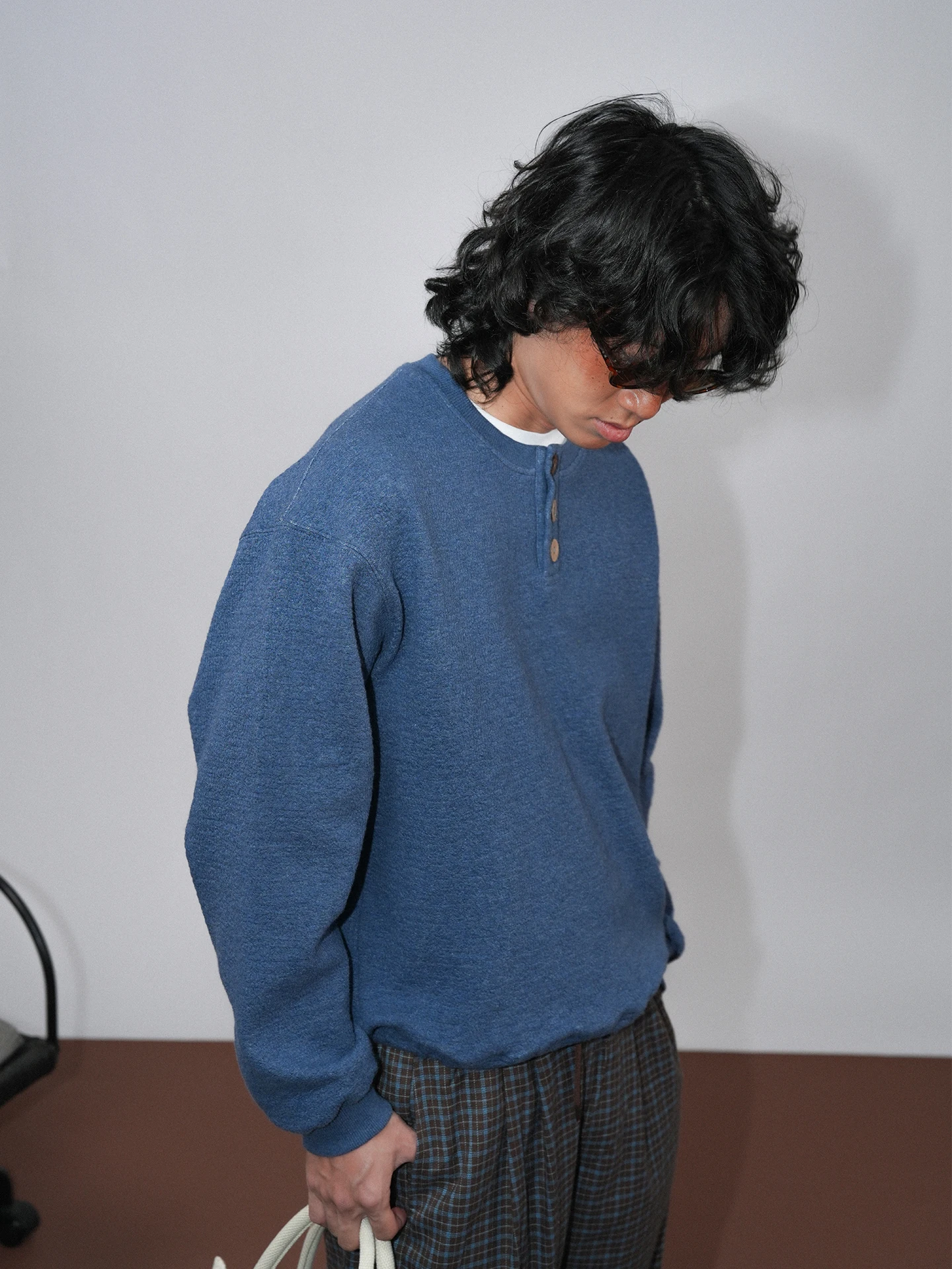 O3PARK Autumn New Style Versatile Loose Baseball Collar Pullover Retro Japanese Style Bubble Texture Henry Collar Short Sweat...