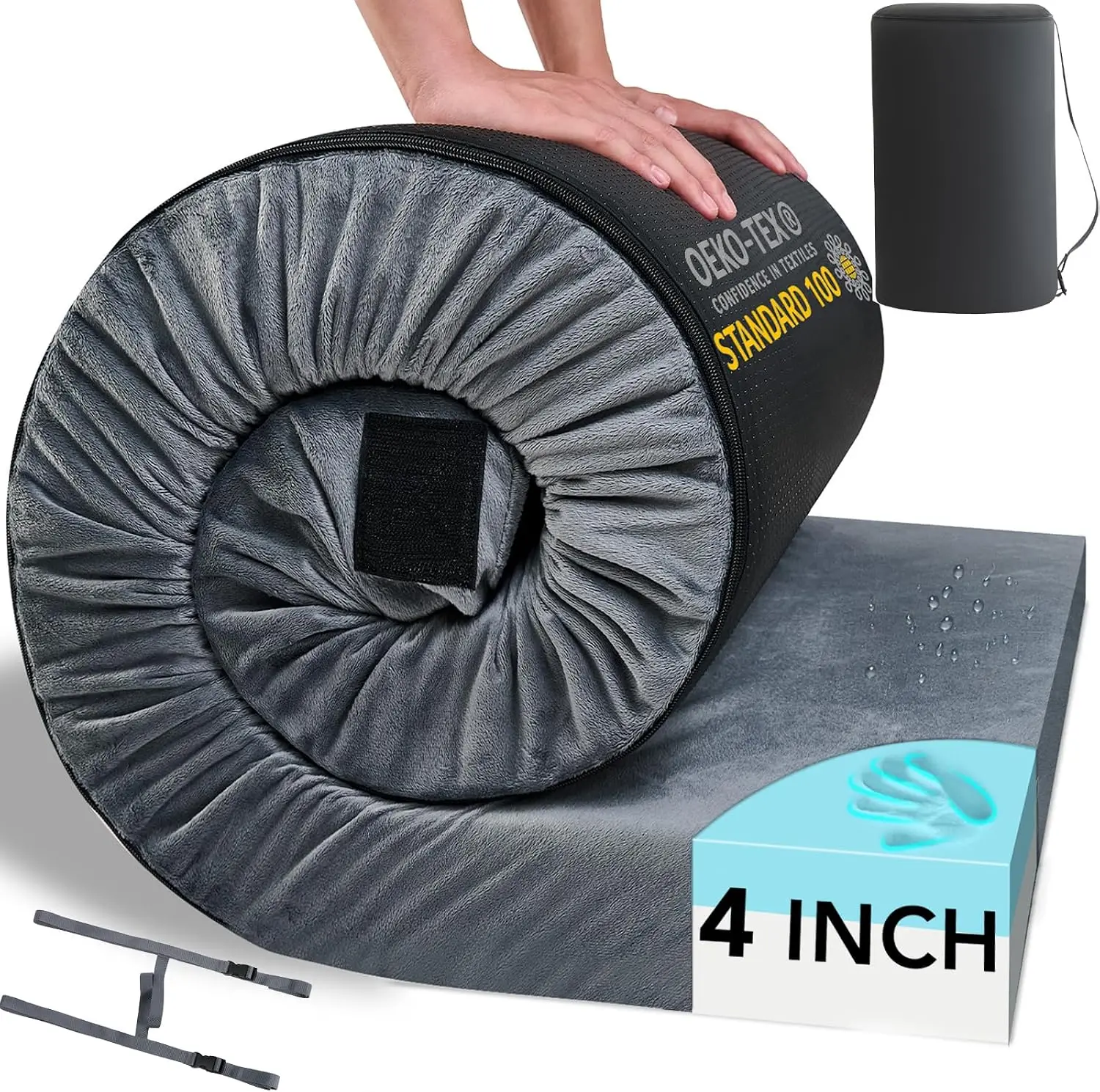 Memory Foam Camping Mattress Pad: Portable Car Sleeping Pad | Roll Up Floor Mattress for Camping Cot Tent Truck Travel