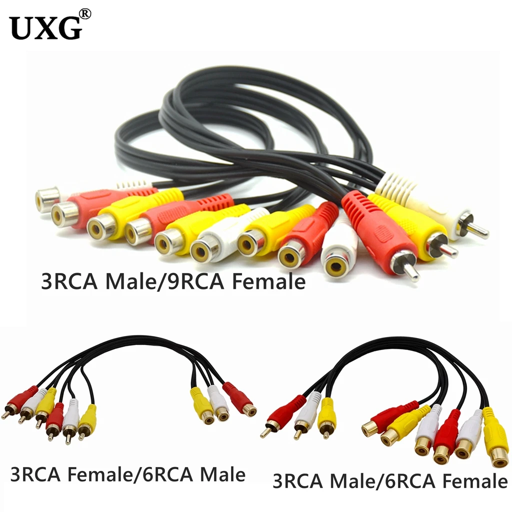 3RCA TO Audio TV DVD Video AV Cable RCA Split Cable Male To Female 3 RCA Male To 6 RCA 9RCA Female Plug Splitter Adapter Cable