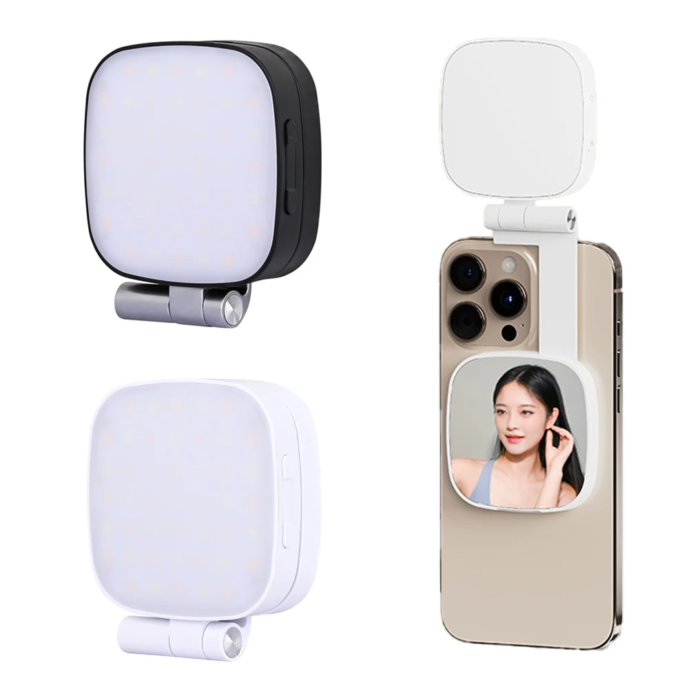 Luz magnética para selfies, compatible con iPhone con MagSafe, 360 grados. °   Luz de relleno LED giratoria con espejo, luz de anillo portátil recargable.