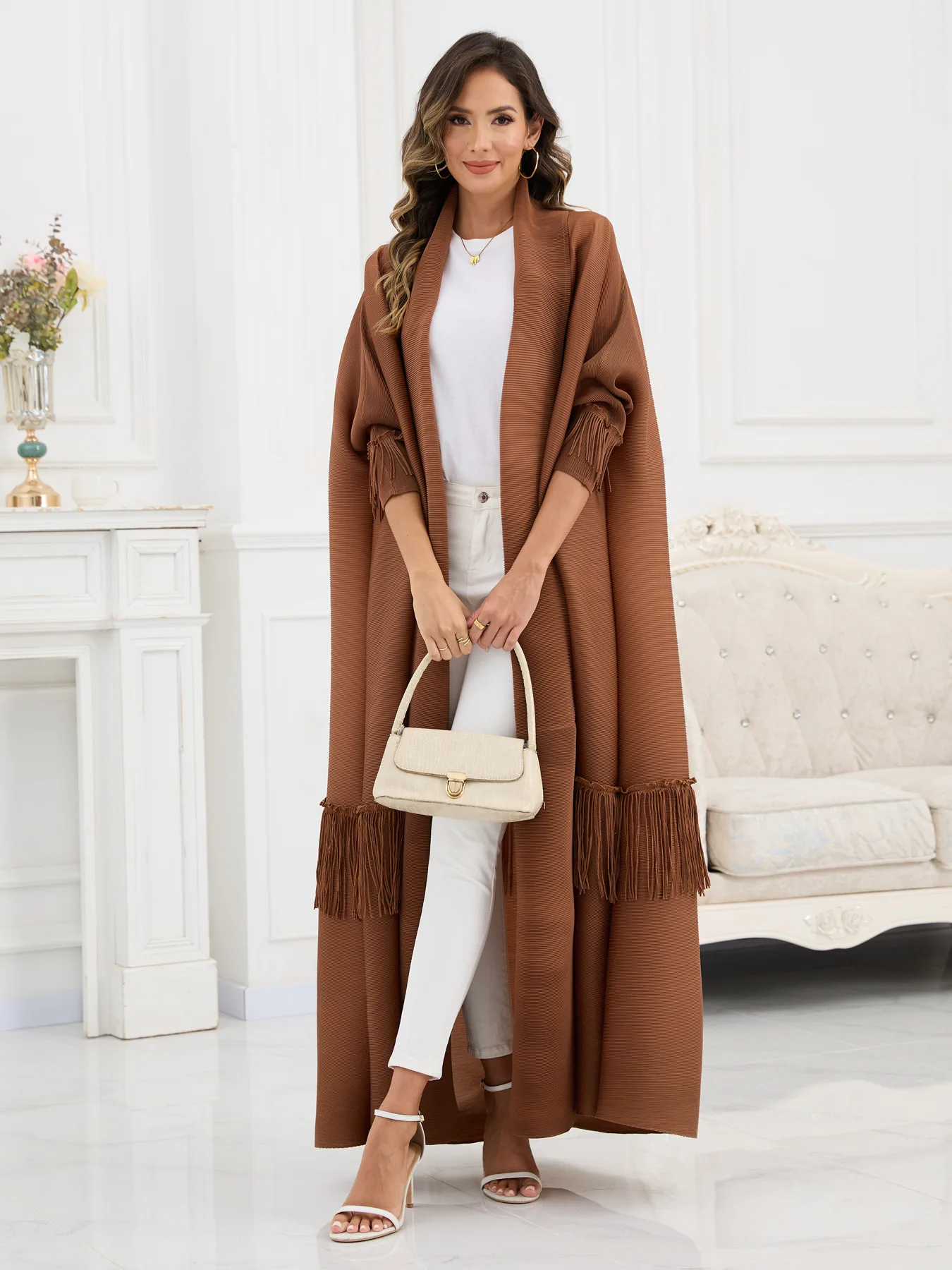 Vêtements pour femmes du moyen-orient, cardigan plissé à franges Miyake, manteau abaya long, ins, dubaï, arabie saoudite, Abaya
