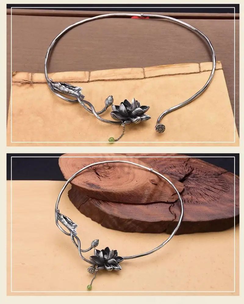 1Pc Chinese Ethnic Style Characteristic Vintage Necklace Fashion All-Match Personalized Tassel Lotus Decorative Exquisite Choker