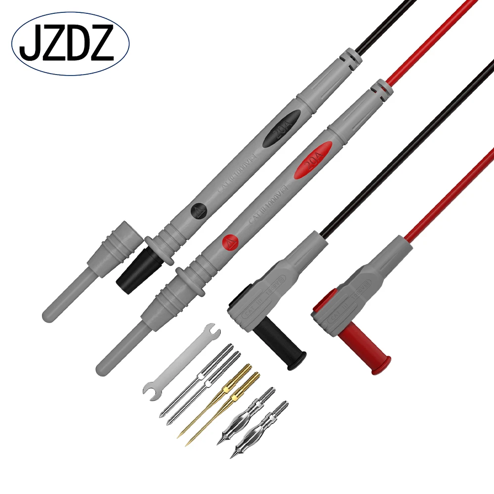 Jzdz-teste Multímetro Leva Kits com Sondas de Agulha Substituíveis Plugue em Forma de u de mm Cabo Banana de mm 1000v 20a J30055b
