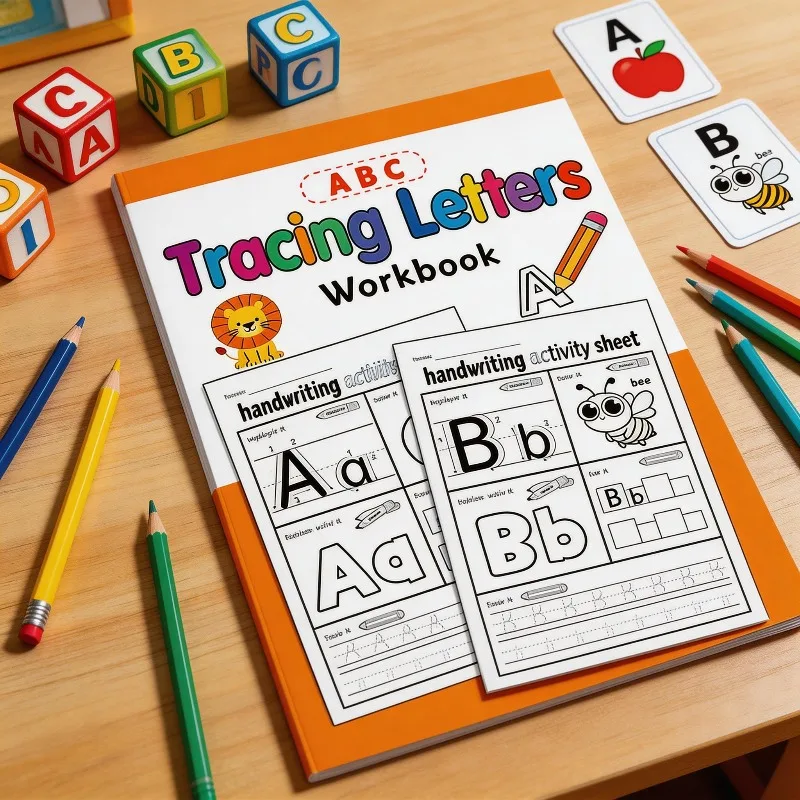 32 Pages Copybook, Writing Aid, English Letter Pen Control Training, 5 Fun Letter Games, Interactive Coloring Letter Workbook