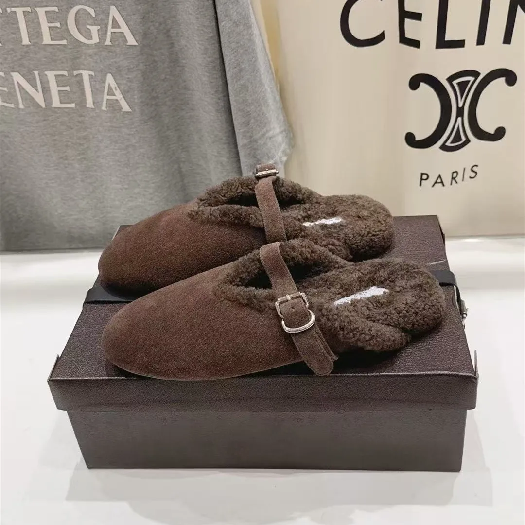 Luxury Retro Flat Bottom with Velvet Fury Shoes for Women, 2026 Autumn and Winter New Warm Mary Jane Shoes, Boken Cotton Shoes