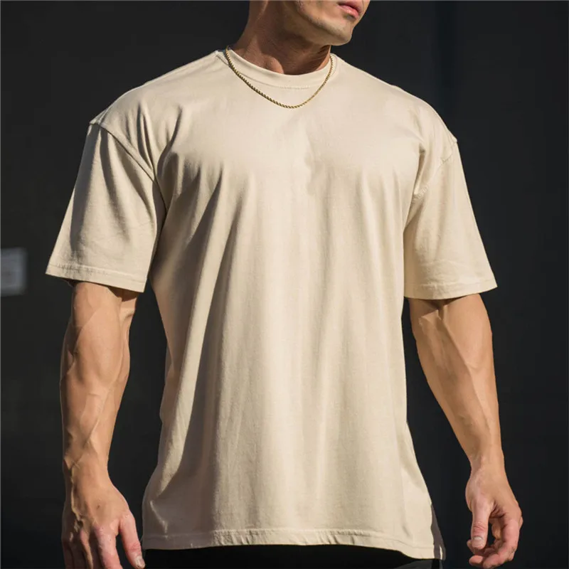 2022 New Men Gym Workout Fitness cotton Short Sleeve T-shirt Hip Hop Fitness Summer Oversized Bodybuilding Tops Sports Tees