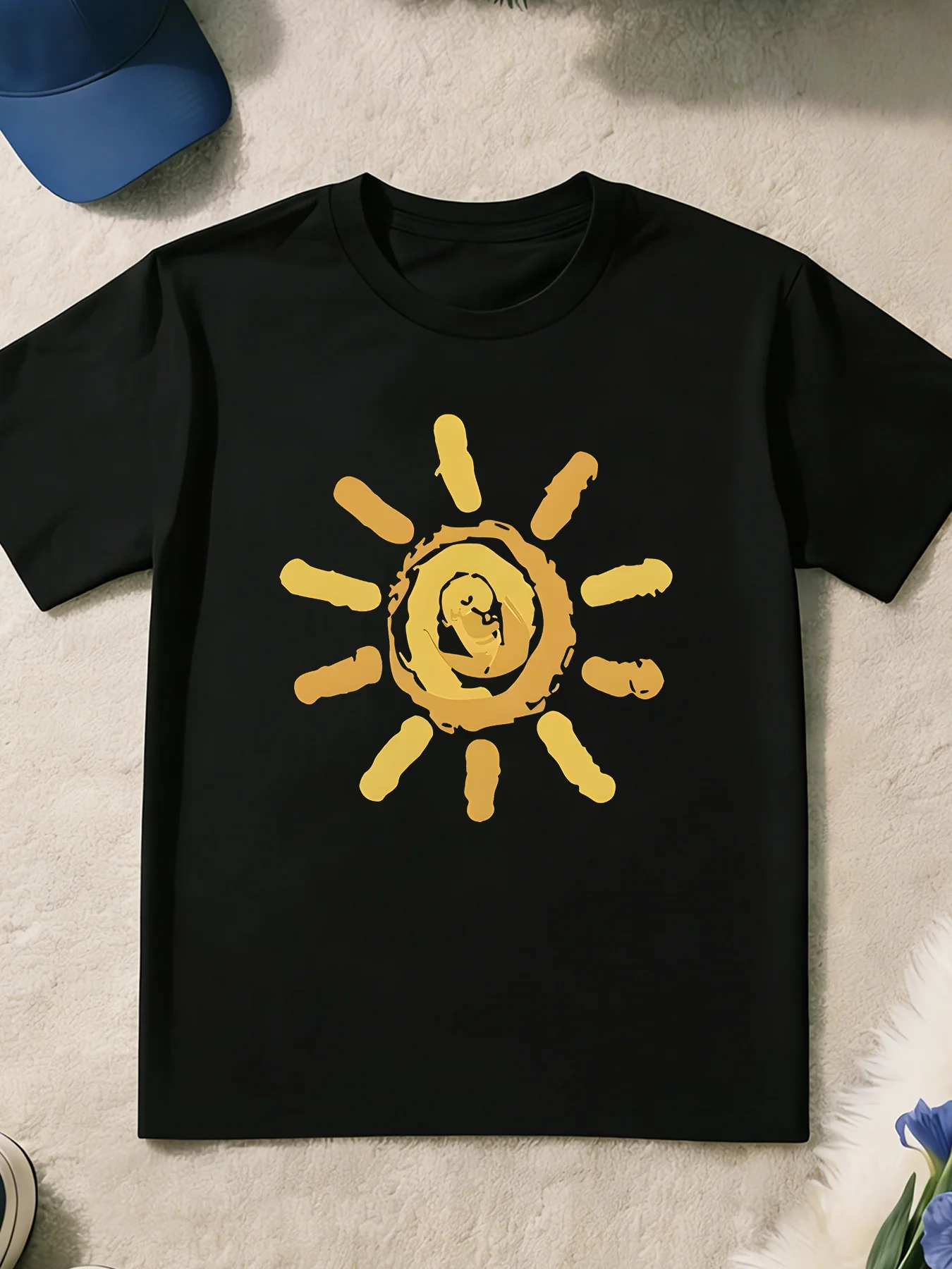 Hand Drawn Golden Sun Pattern Print T Shirt Boys Girls Summer Sunshine Short Sleeve Tee Family Matching Kids Cotton Tops