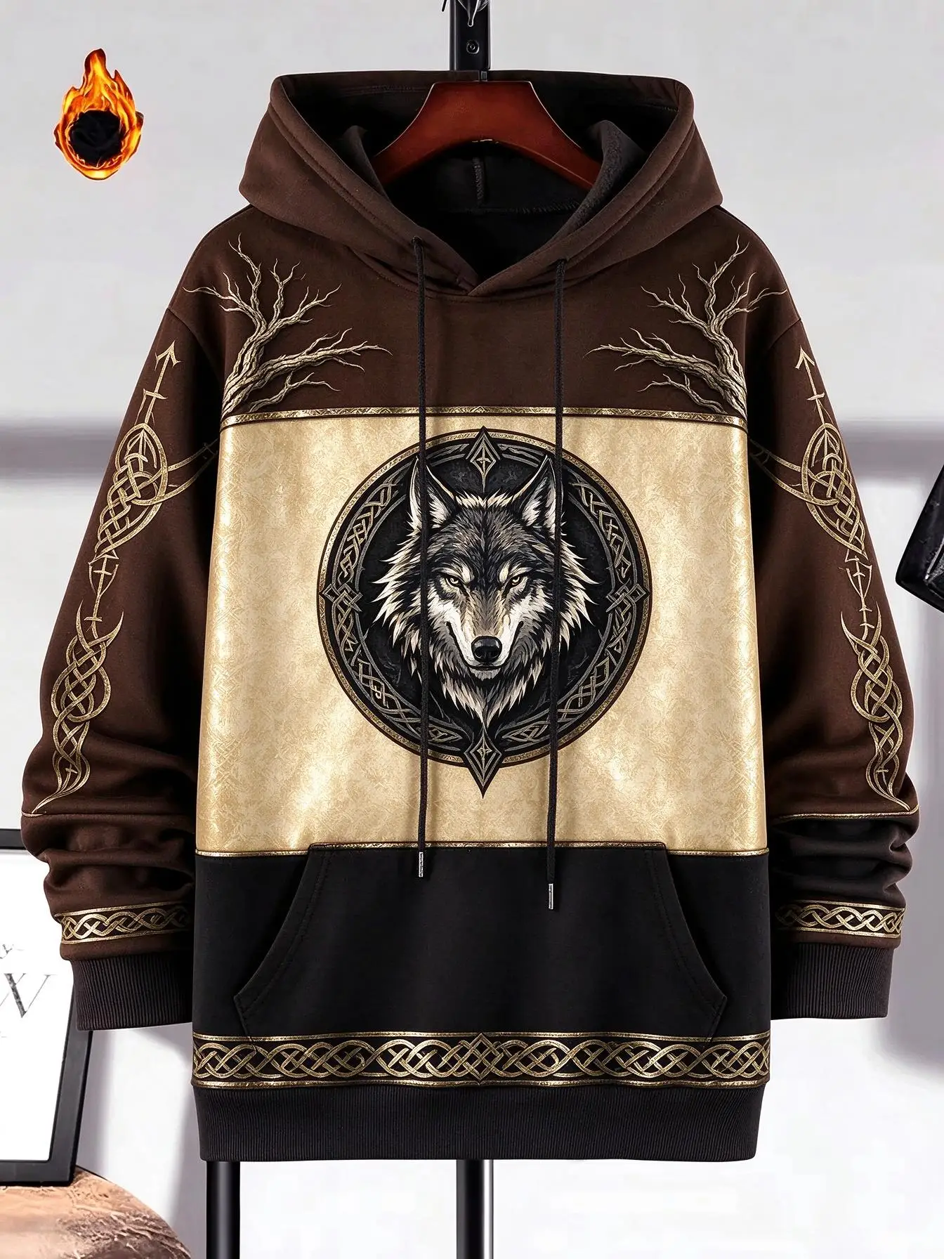 Men's Hoodie Thin Autumn Winter Wilderness Mountain Forest Wolf 3D Print Hooded Pullover Snowflake Nature Graphic Streetwear