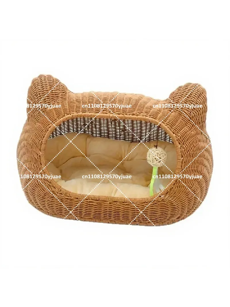 Handwoven Washable Rattan Cat Litter Box Enclosure Semi-Closed Pet Toilet for Cats and Small Dogs