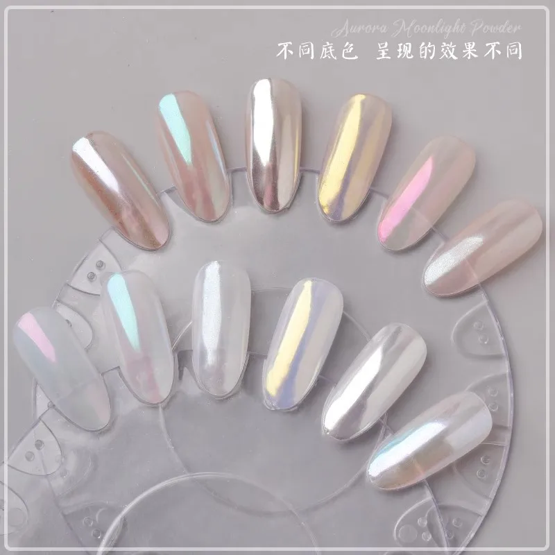1 caixa luar pérola branco espelho arte do prego em pó de alto brilho aurora cromo pigmento poeira esfregando em unhas diy manicure decoração