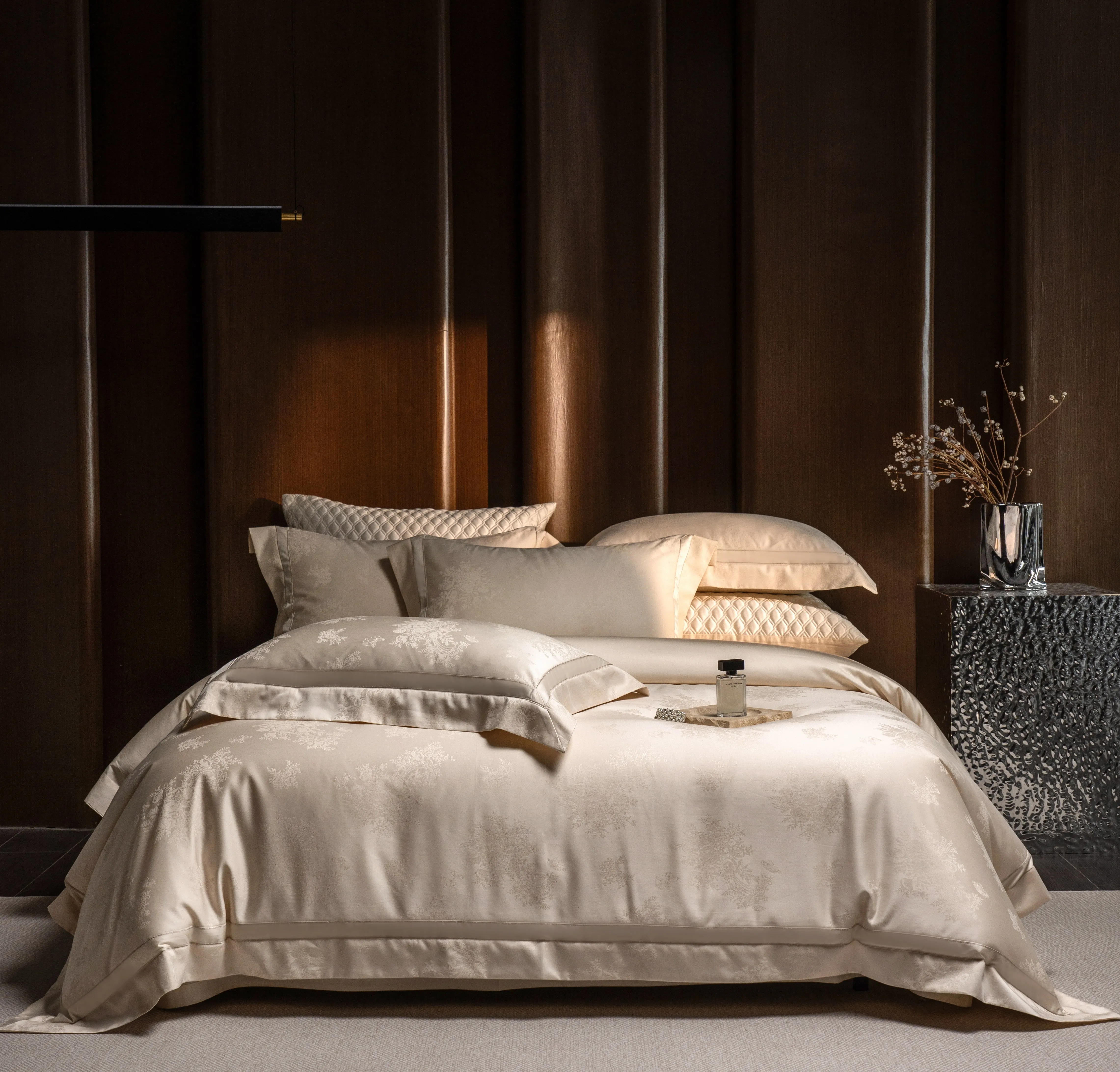 Elegant Floral Jacquard Bedding Set, Ultra Soft Tencel Cotton Satin Duvet Cover, Bed Linen Pillowcases For Home