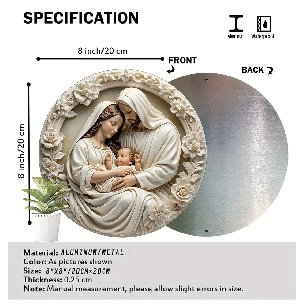 Christian pendant, Nativity scene circular aluminum hanging decoration, Home decoration pendant, Desktop ornament, 20x20CM