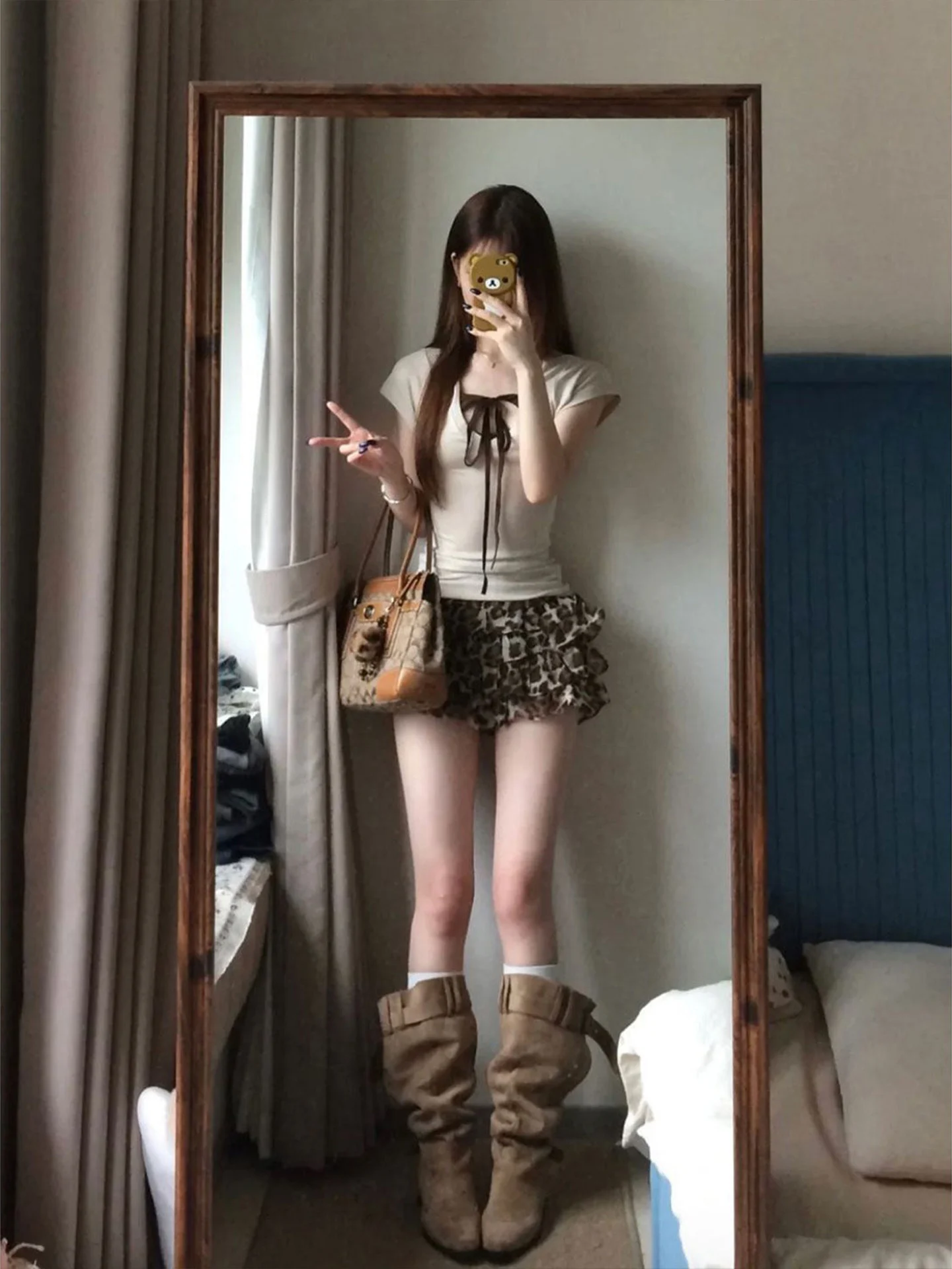 Korean Design Sensation Leopard Print  Skirt Women's Summer Pure Desire Retro Small Cake Half-length Skirt for Young Ladies