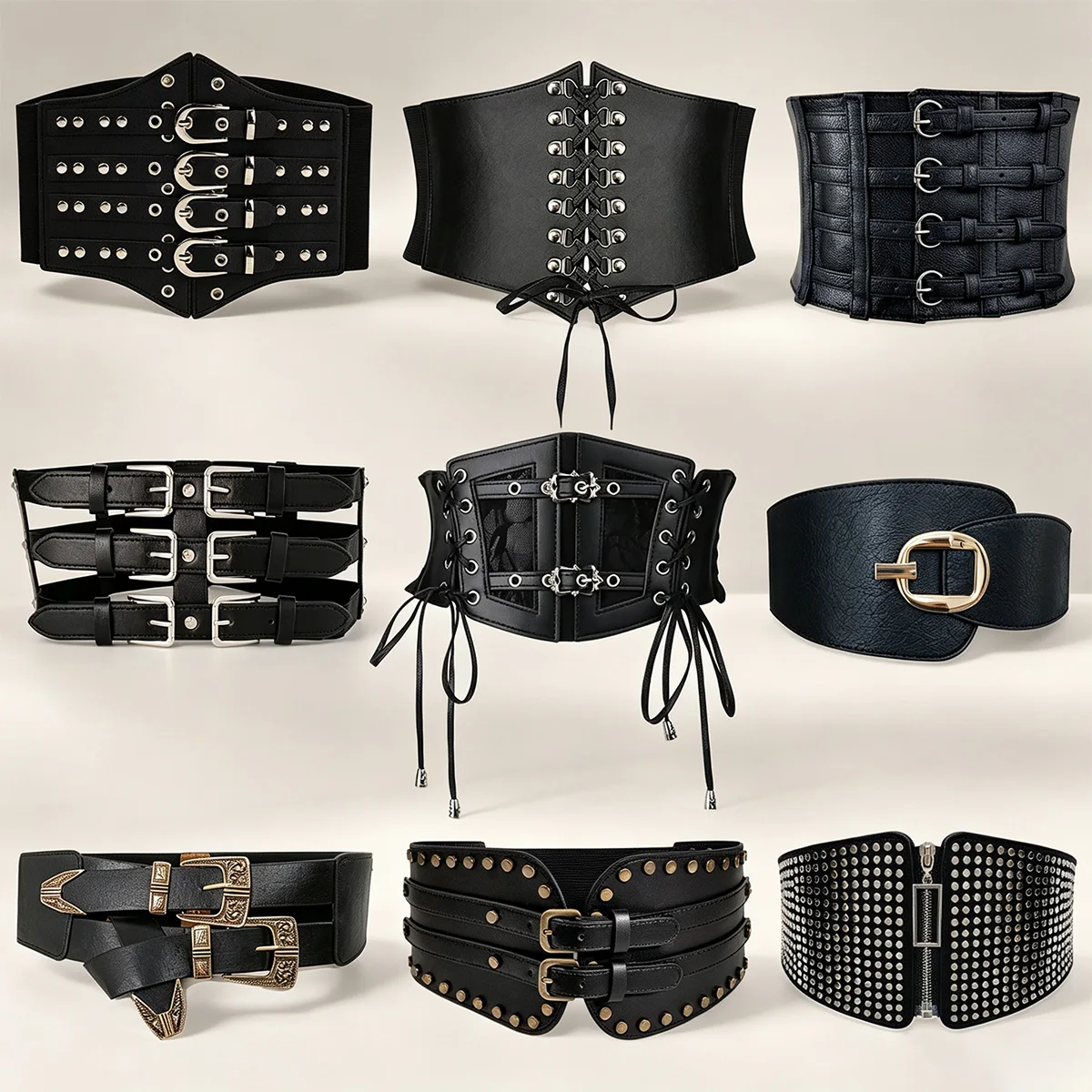 New Corset Punk Black Wide Belt Pu Leather Slimming Body Belts for Women Elastic High Waist Belt Female Dress Black Cummerbunds