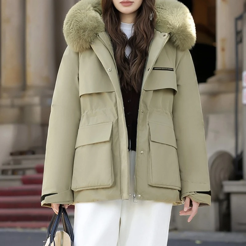 

Winter New Women Parkas Mid Length Fur Collar Caps Down Cotton Overcoat Female Casual Thick Warm Windproof Jackets Ladies Zipper