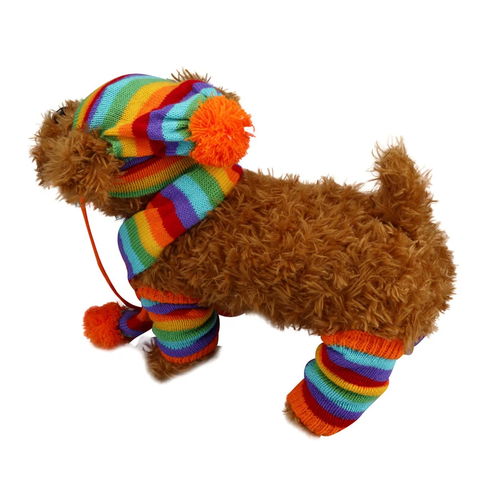 

1 set Dog Scarf Hat Set Knitted Winter Costume For Small Pets Warm Holiday Festival Outfit Size Pet Accessories