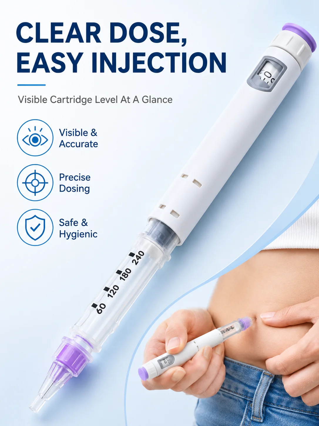 Gen-2 Disposable Insulin Injection Pen Portable Plastic Pen-type Syringe Easy to Use Precise Scale Easy to Carry