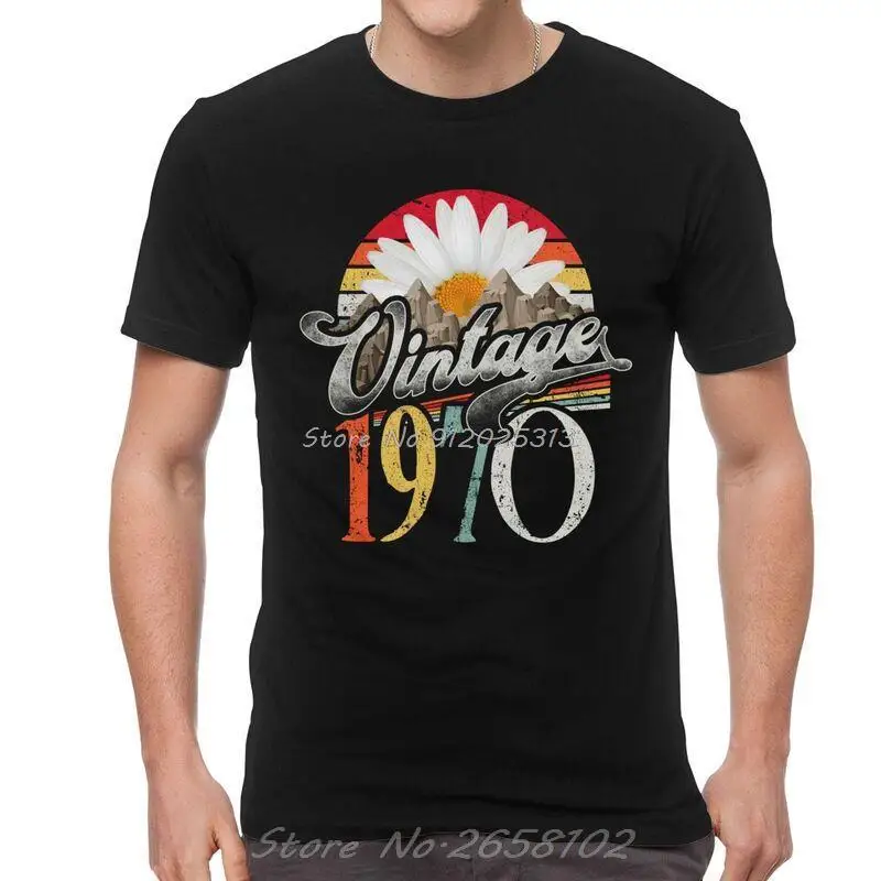 Vintage 1970 Flower T-shirt Men Streetwear T Shirts Short Sleeve 50th Birthday Gift 50 Years Old Tshirts Cotton Tee Top Clothes