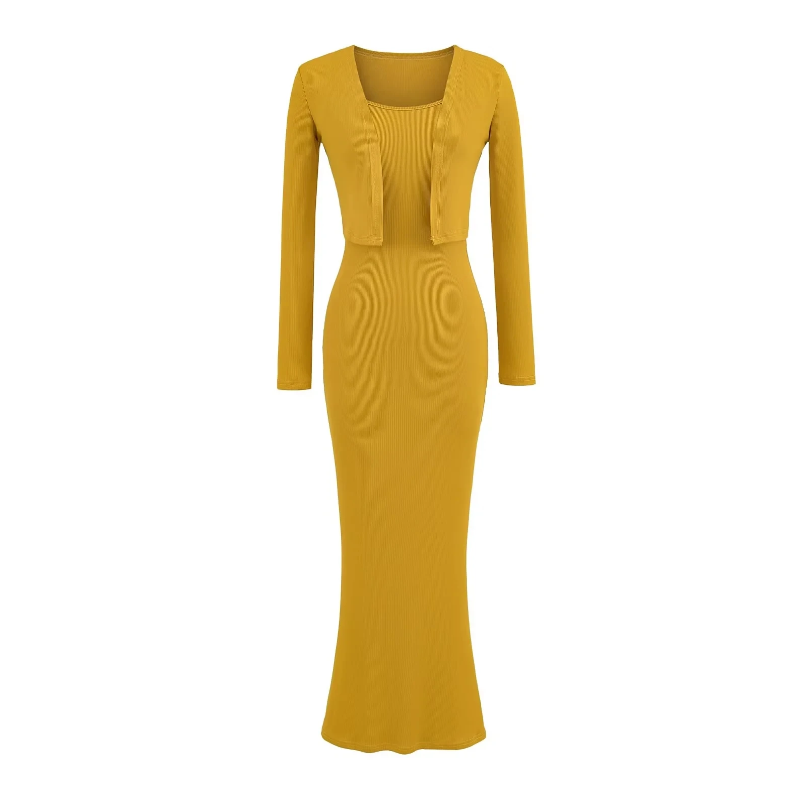 2025 femmes Long Sve ouvert Cardigan t-shirt ort Sle vêtements d'extérieur avec élastique coupe ajustée jupe portefeuille deux pièces ensemble