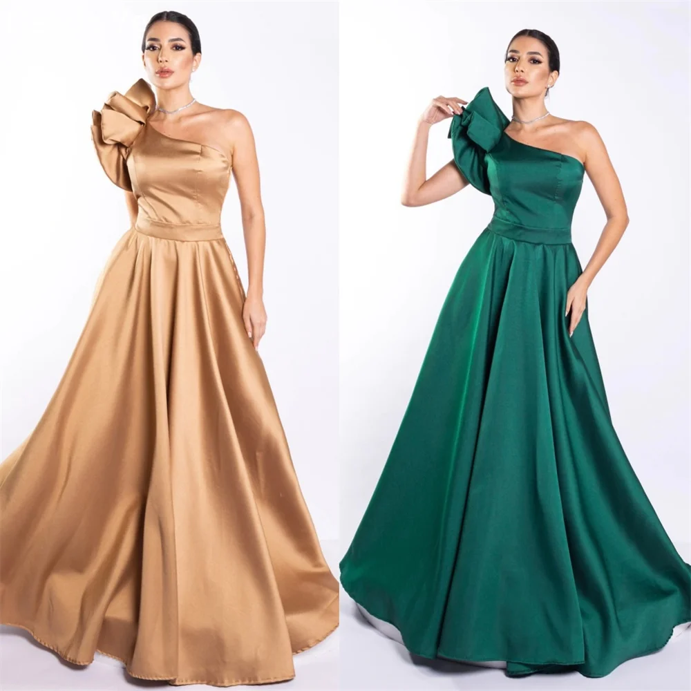 

Customized Evening Gown Prom Dearin One Shoulder A-line Floor Length Skirts Draped Ruffle Sleeveless Bespoke Occasion Dresses Sa