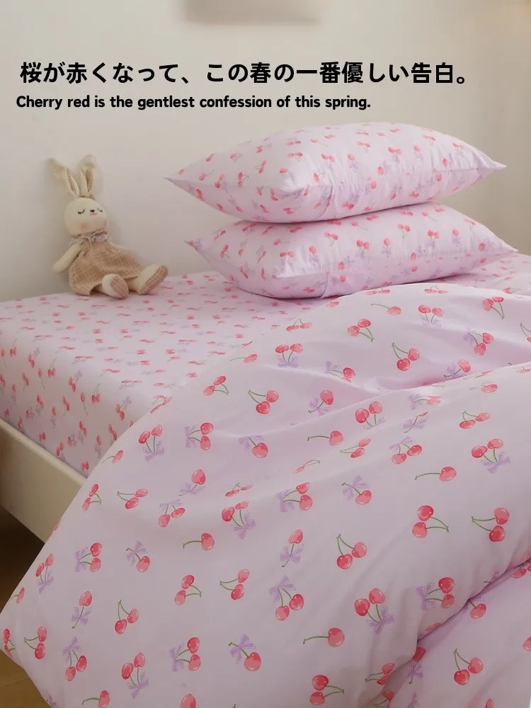 Cherry Red Pure Cotton Bed eet Single Piece 258 Meter Asymmetrical Pattern Floral Design Durable Home Textile