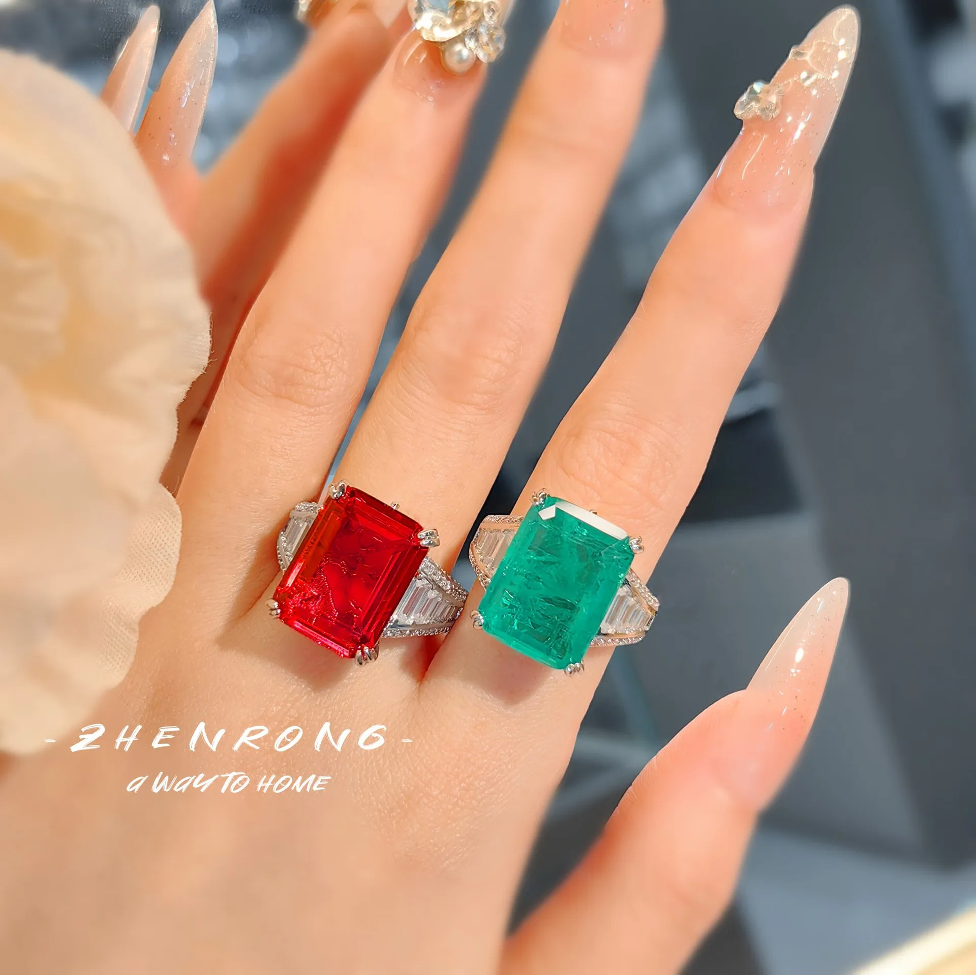 Foydjew Luxury Retro Large Carat Paraiba Green Tourmaline Rings Simple Cold Style Women\'s Finger Accessories