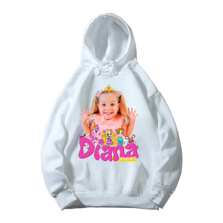 

Funny Girls Hoodie The Kids Diana And Roma Show Cartoon Print Cute Kid'S Autumn Fashion Girls White Clothes Tops Sweatshirt Coat
