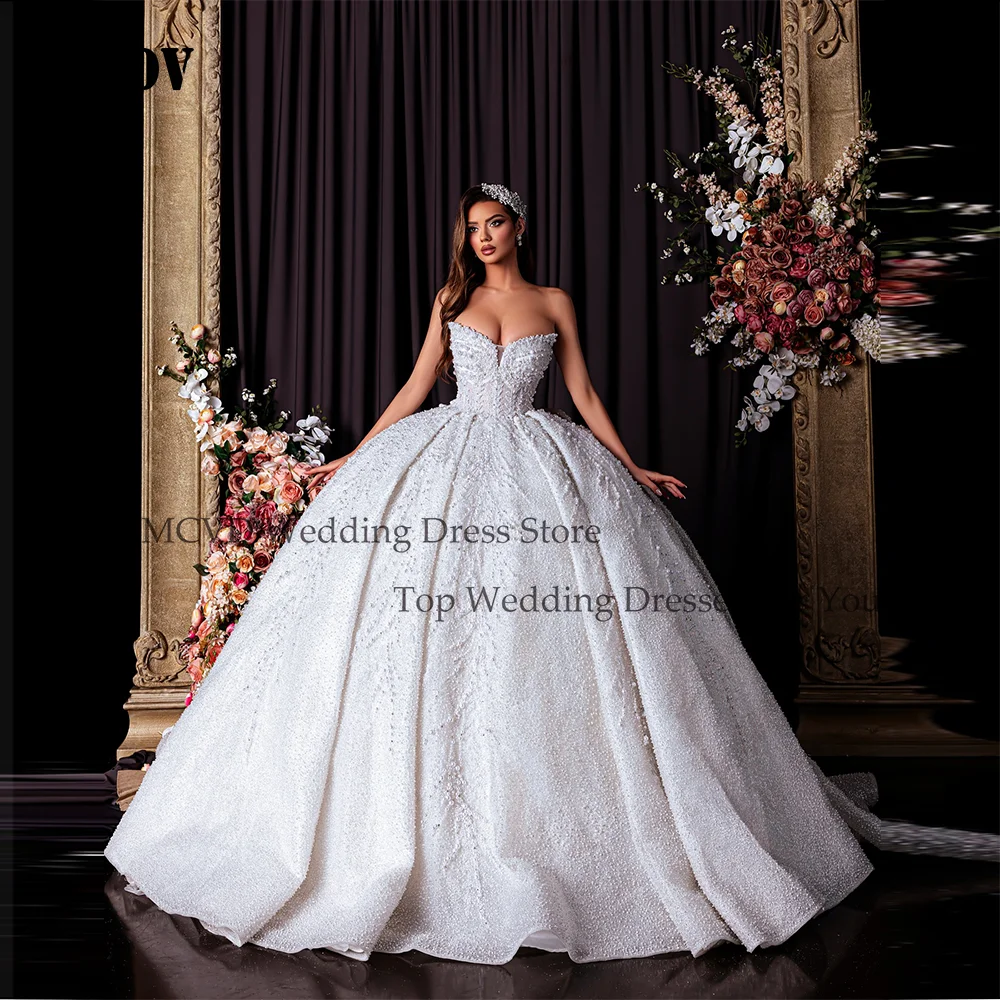 

MCDV Customized Exquisite Women's Princess Ball Gown Lace Wedding Dresses 2026 Sleeveless Beaded Bridal Gown with Sweep Train