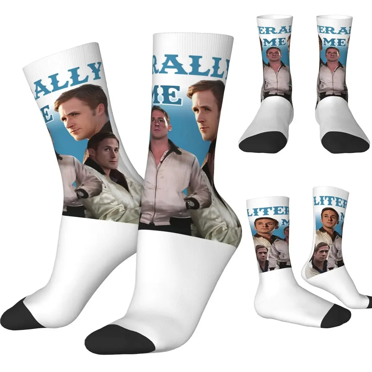 

Ryan Gosling Socks Literally Me Novelty Stockings Autumn Anti-Slip Adults Men Socks Quality Pattern Running Sports Socks