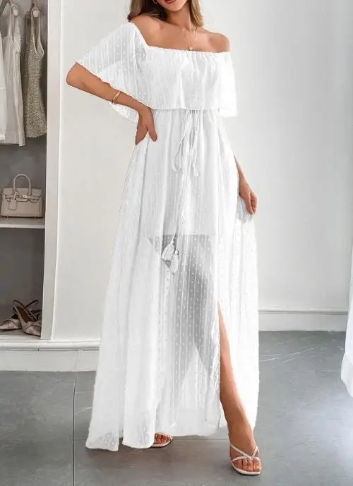 

2025 Dress Spring Summer Latest Style Sexy Elegant Temperament, Strapless Waist, Short Sleeved Women's Long Dress, Women's Dress