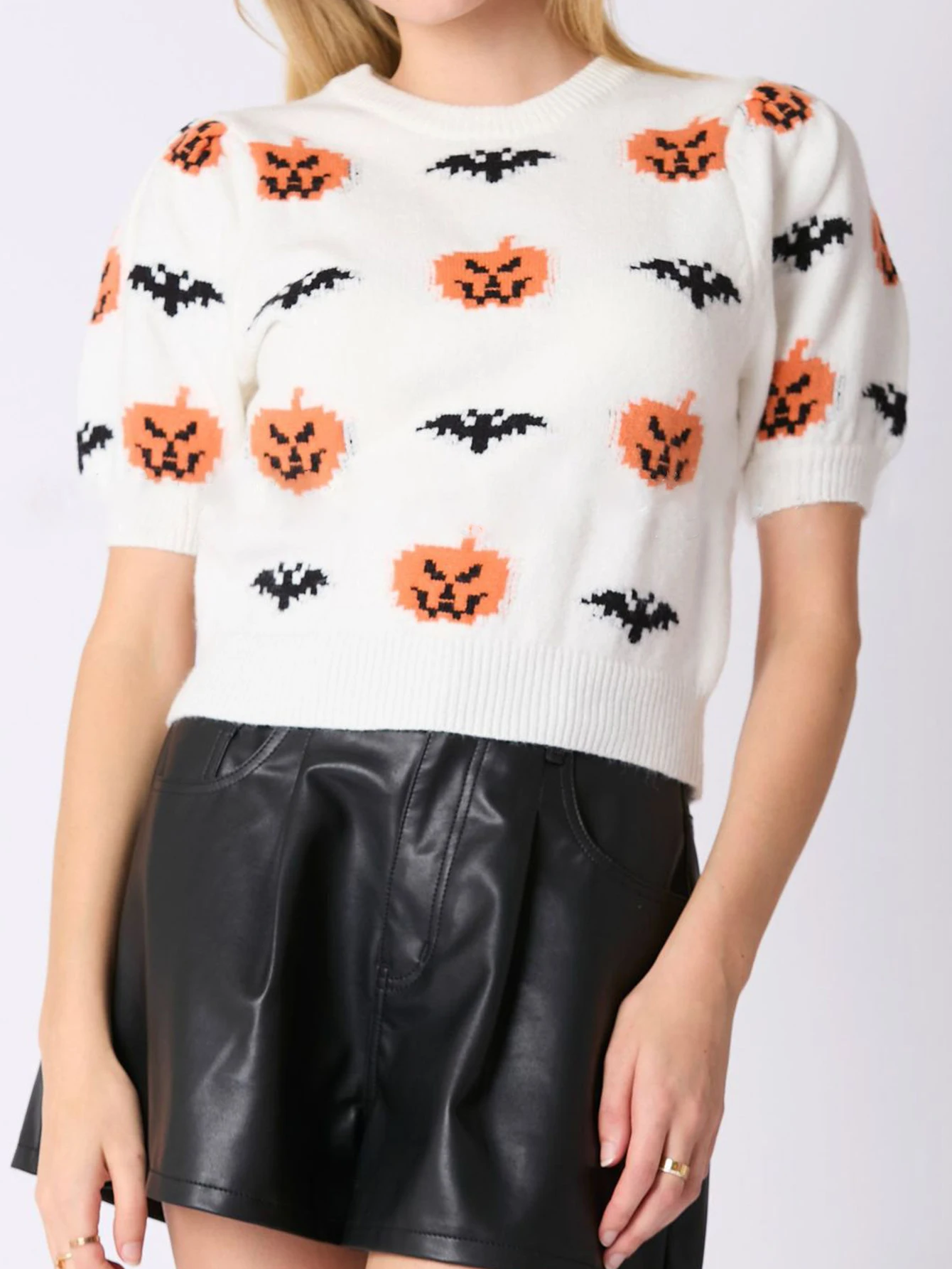 

Autumn Winter Women's Sweater Cute K-Fashion Halloween Short Sleeve Crew Neck Vacation Sweater