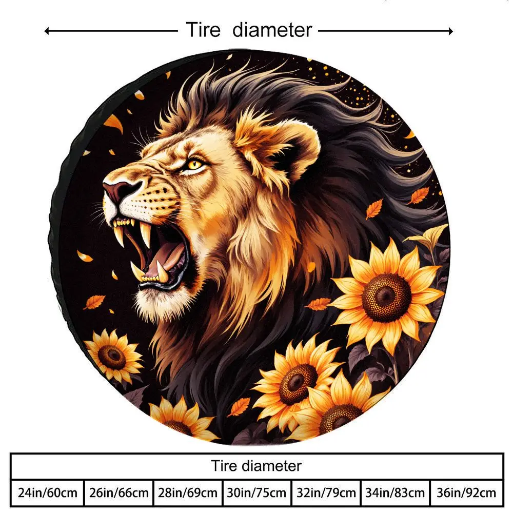 Roaring Lion Sunflower Spare Tire Cover Polyester Waterproof Sun Protection SUV Truck Protector