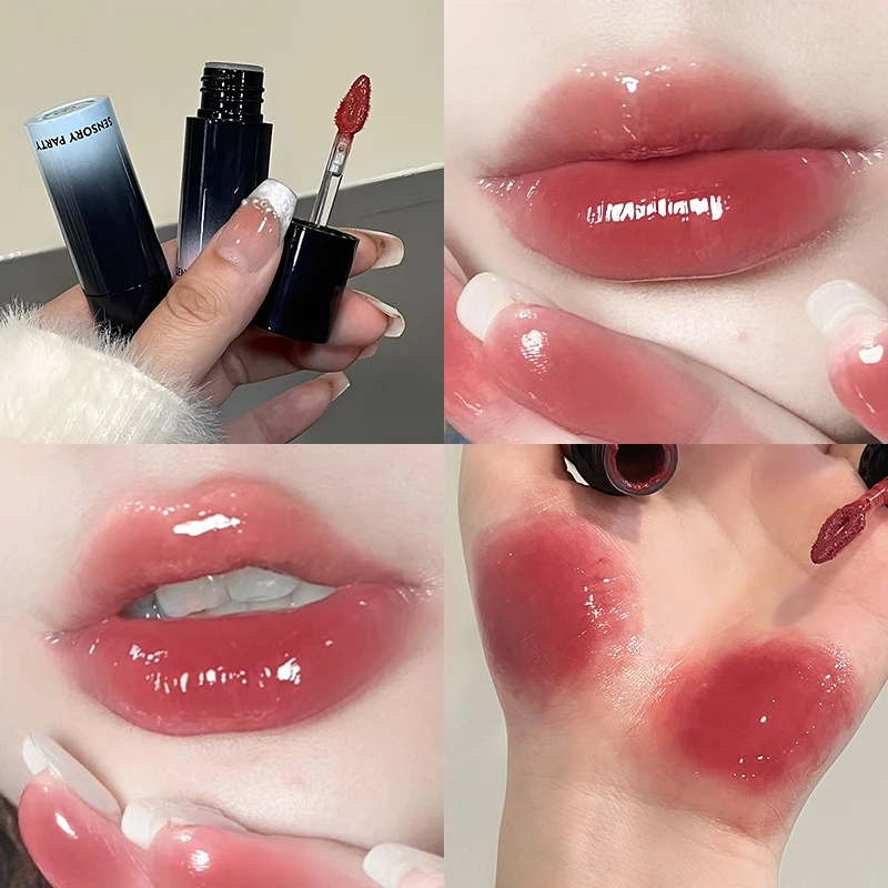 Sexy Red Mirror Lip Glaze Water Light Liquid Lipstick Moisturizing Non-stick Cup Highly Pigmented Peach Lip Tint Makeup Cosmetic