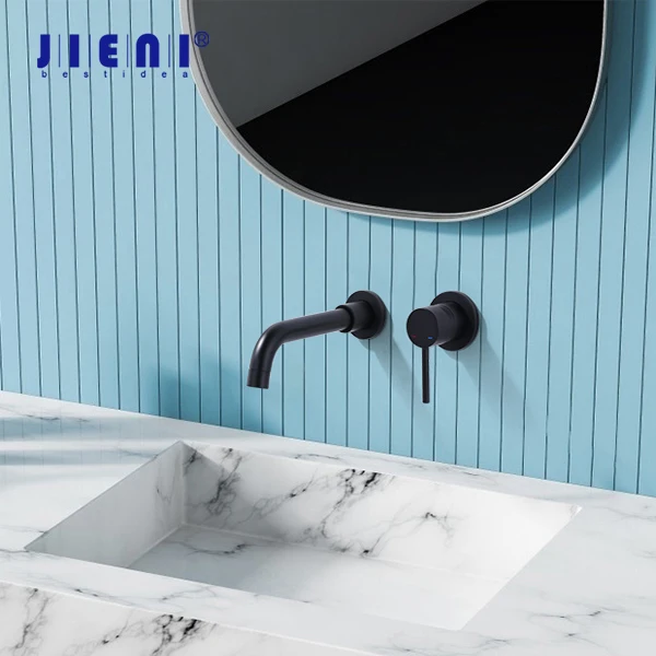 

JIENI матовый черный твердый латунный смеситель для раковины в ванной комнате с одной ручкой, поворотный на 360° настенный смеситель для горячей и холодной ванны, смесители для ванны