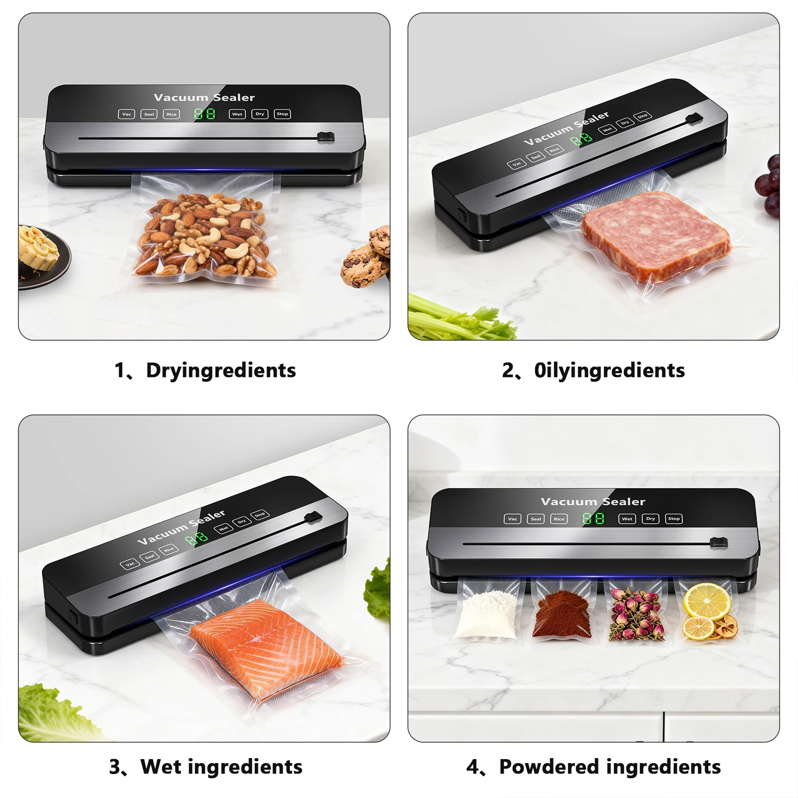 

Automatic 6-in-1 Vacuum Sealing Machine, 20 Free Vacuum Sealer Bags Included, Dry/Wet Modes for Sous Vide & Storage, ABS Materia