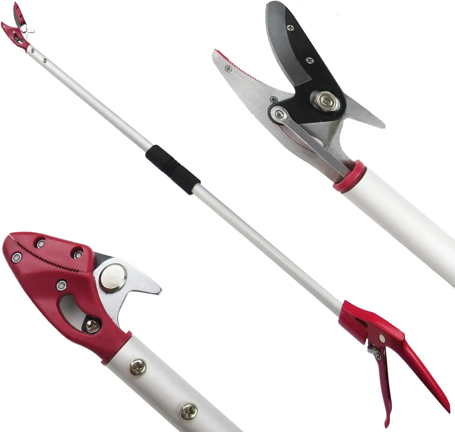 

4FT Long Reach Pruner & Fruit Picker, Cut & Hold, 1.1lb Aluminum Pole, 90° Rotating Head, Sharp Blade for High Branches