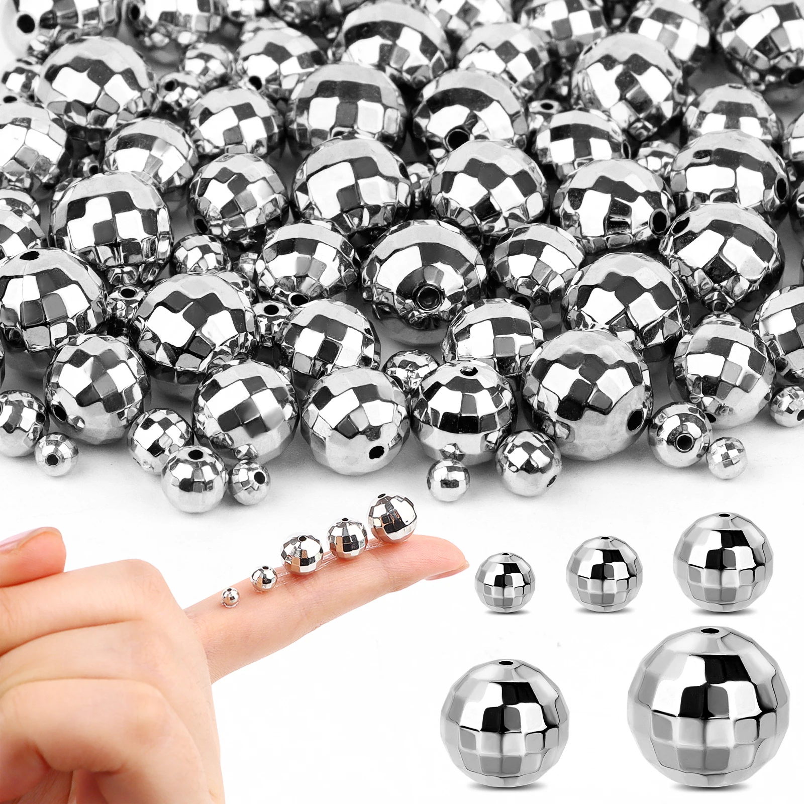 

[YU]350 PCS Disco Ball Beads Silver Reflective Mirrorball Charms Round Silver Mirror Ball Jewelry Earrings Making Craft Beads