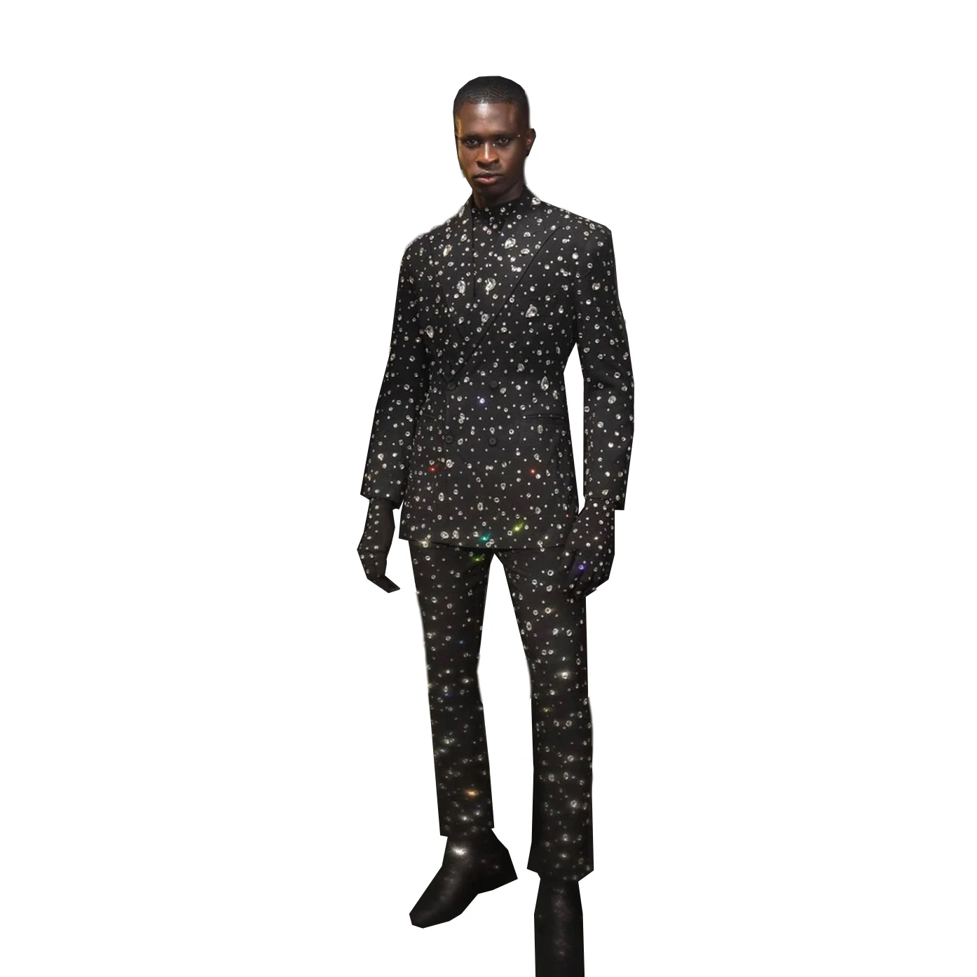 Fashion Shine Crystal Men's Suit New Fit Slim Tailor-Made Groom 2-Pieces Formal Occasions Singer Party Size Color Customized