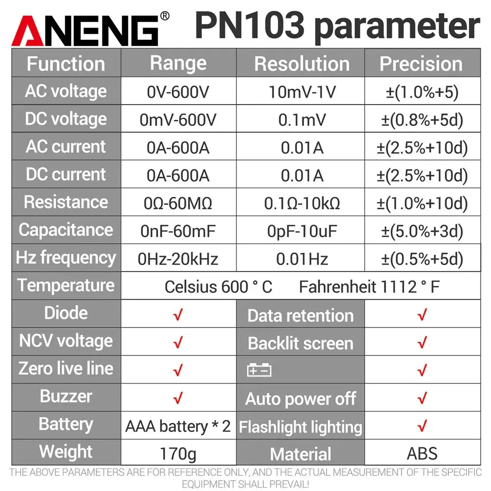 Kolekcja AliExpress ANENG PN103 6000 Zlicza cyfrowy miernik zacisku Multimetr 600A AC Prąd AC/DC Tester napięcia Hz Pojemność